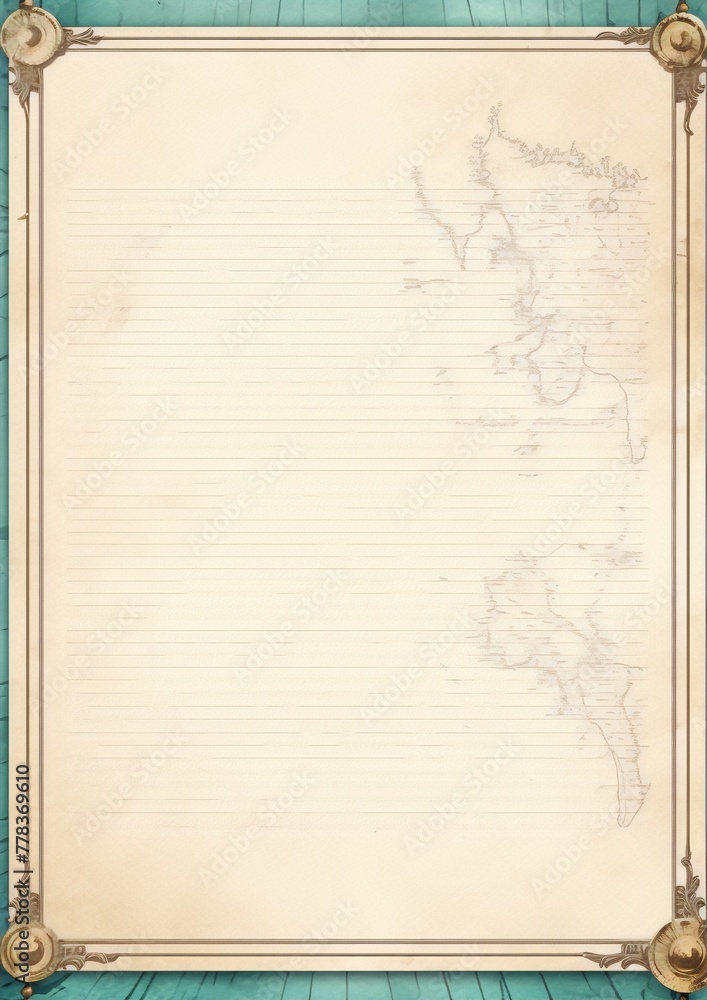 ornate ruled paper with golden corners and a world map watermark ornate ruled paper with golden corners and a world map watermark