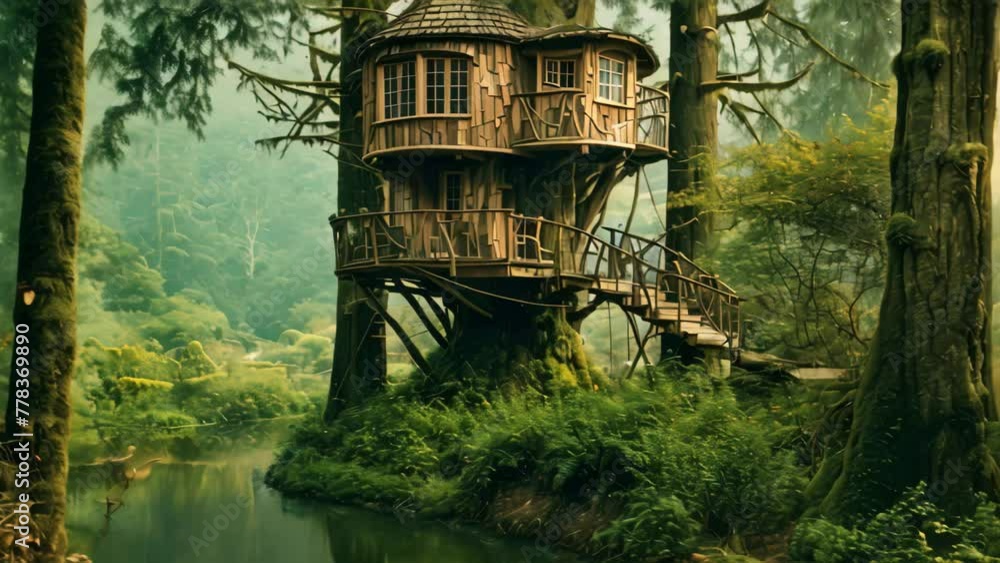 Discover the rustic charm of a tree house nestled in the middle of a ...