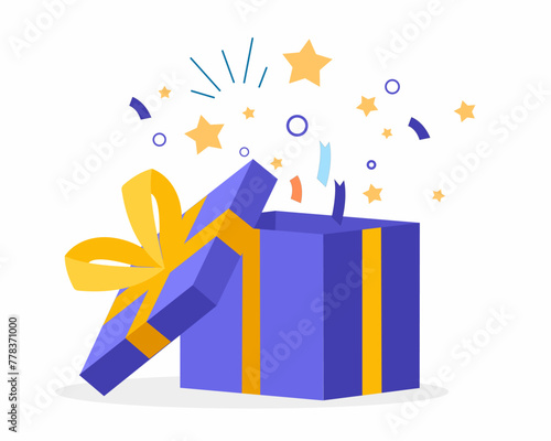 open gift box surprise earn point loyalty program and get rewards vector illustration