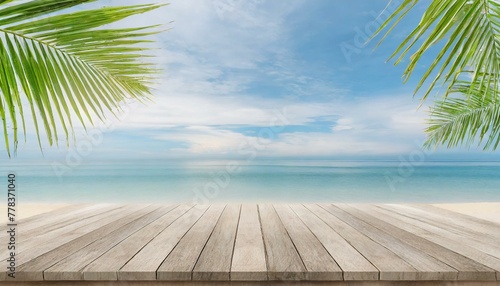 Tropical Getaway: Wooden Table Ready for Summer Product Display