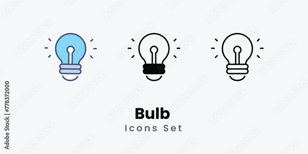 Bulb Icons set thin line and glyph vector icon illustration Bulb Icons set thin line and glyph vector icon illustration