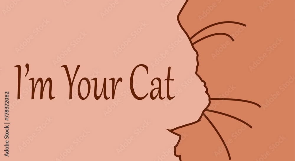 Vector poster in warm brown colors. With a cat silhouette and the label 
