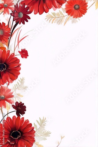 vibrant red orange yellow green purple watercolor flower floral frame border white background