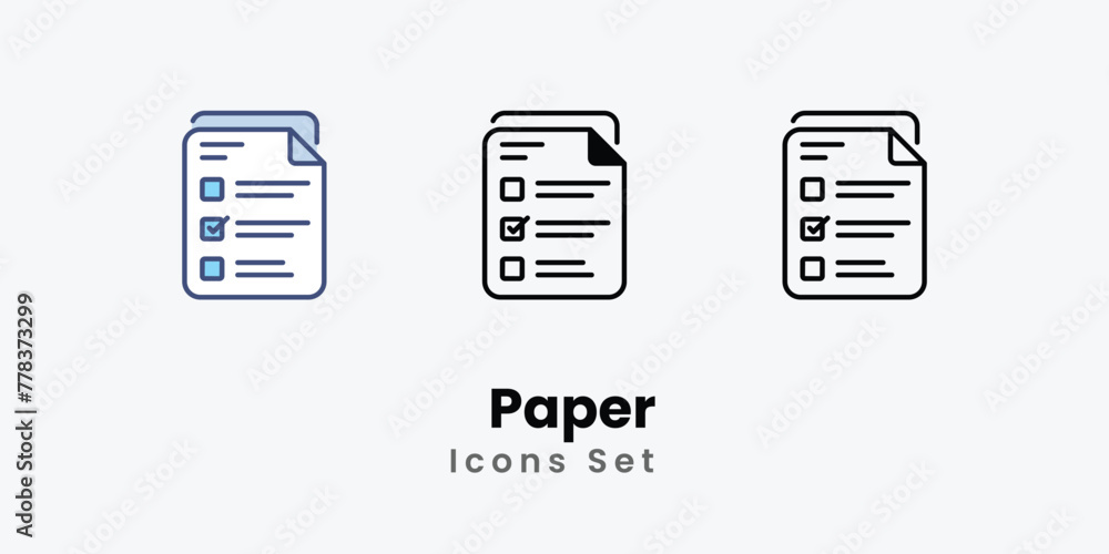 Paper Icons set thin line and glyph vector icon illustration Paper Icons set thin line and glyph vector icon illustration