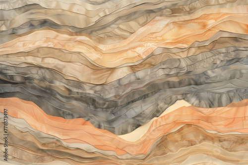 The paper is in shades of brown, beige and gray, reminiscent of a peach wood floor pattern, with a textured landscape