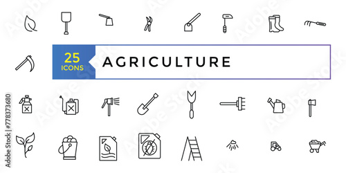 Agriculture line icon set. Innovative technologies for managing farm or agriculture. pring growth stage, seeds, seedling, drought, soil testing, agriculture vector illustration.