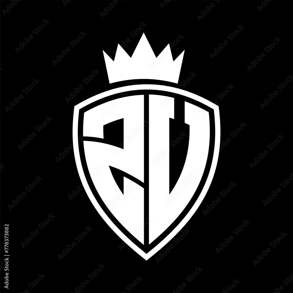 ZV Letter monogram shield and crown outline shape with black and white ...
