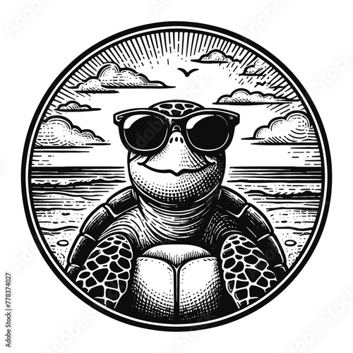 cool turtle on the beach sketch
