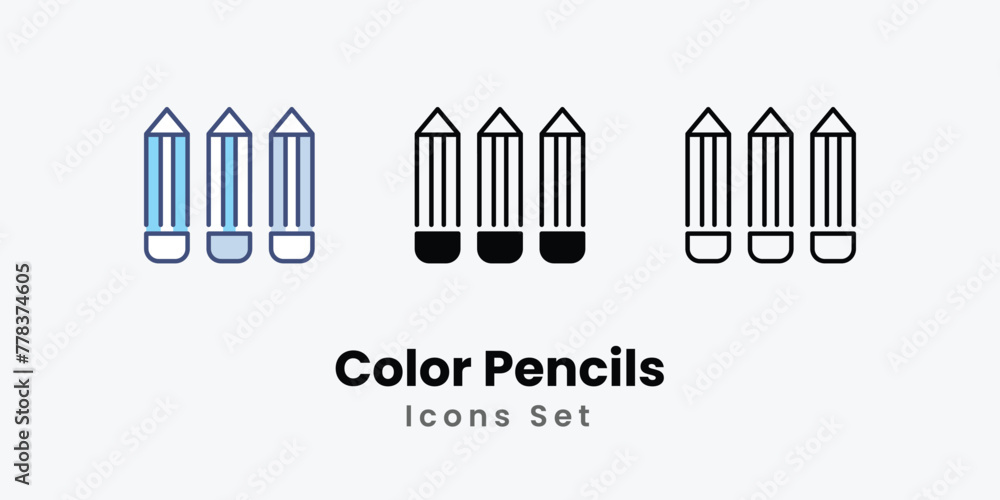 Color Pencils Icons set thin line and glyph vector icon illustration Color Pencils Icons set thin line and glyph vector icon illustration