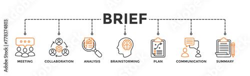 Brief banner web icon vector illustration concept for a briefing of business plan with an icon of meeting, collaboration, analysis, brainstorming, plan, communication, and summary