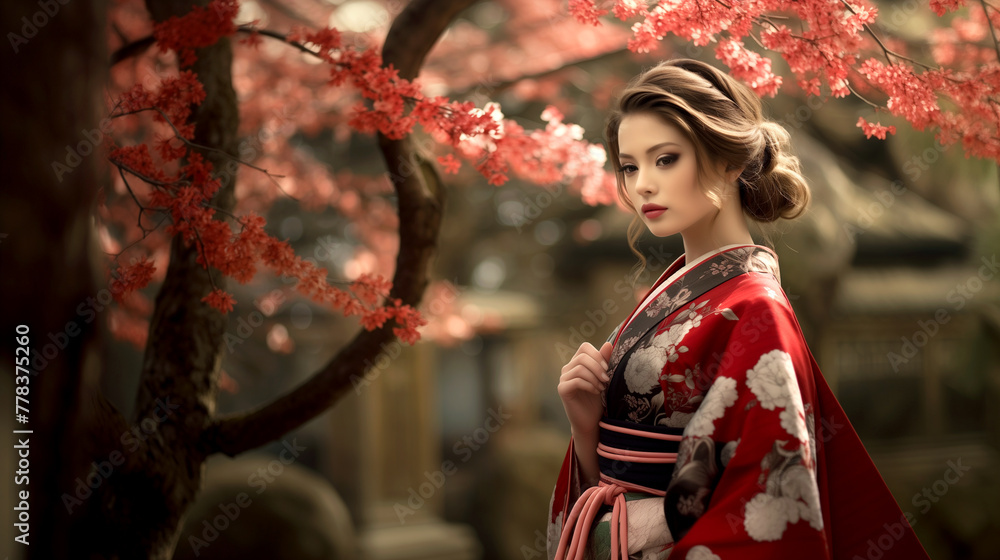 woman in kimono sakura flower Japan