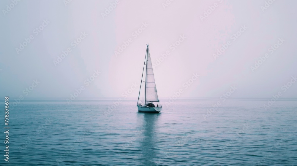 Fototapeta premium Sailboat Navigating Ocean Fog