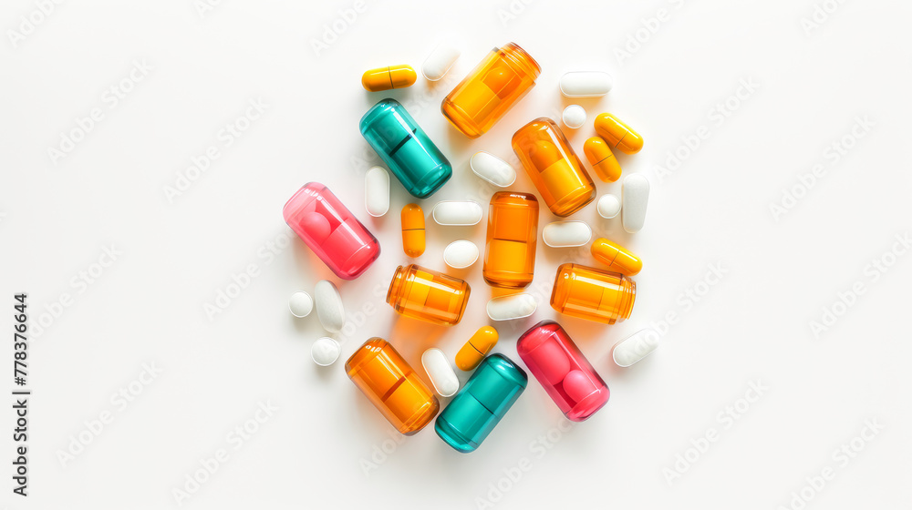 Multi-colored bright tablets on a white background. Multi-colored bright tablets on a white background.