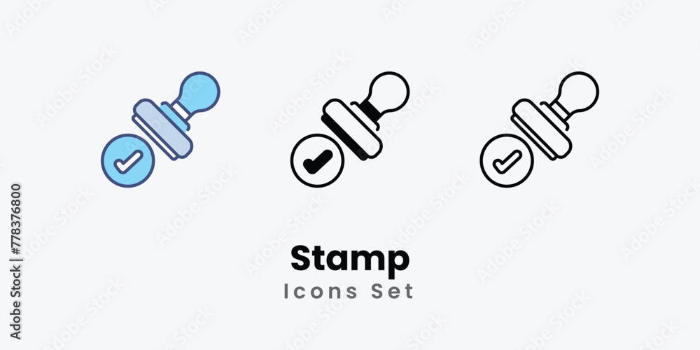 Stamp Icons set thin line and glyph vector icon illustration Stamp Icons set thin line and glyph vector icon illustration