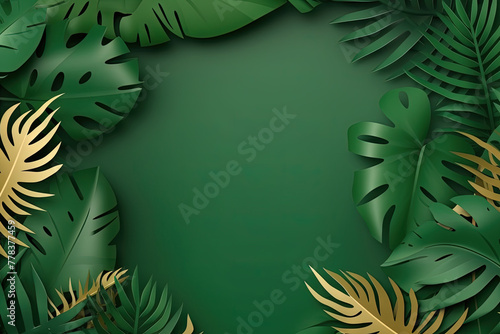 Tropical leaves frame with vibrant colors in 3D style.