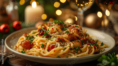 Spaghetti Carbonara on Decorated Table