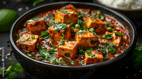 Spicy Tofu Curry on Decorated Table