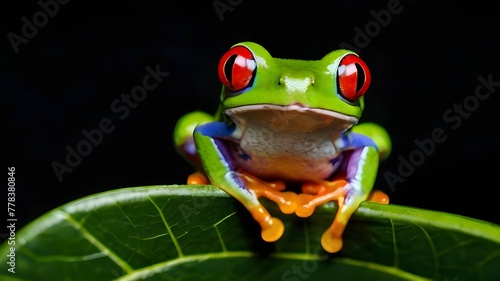 Red Eyed Tree Frog Agalychnis Callidryas on a Leaf wit