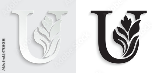 letter U. flower letters. Vintage ornament initial Alphabet. Logo vector	
