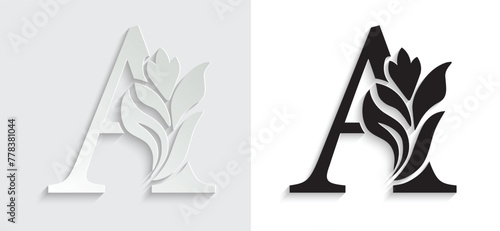letter A. flower letters. Vintage ornament initial Alphabet. Logo vector	
