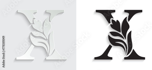 letter X. flower letters. Vintage ornament initial Alphabet. Logo vector	
