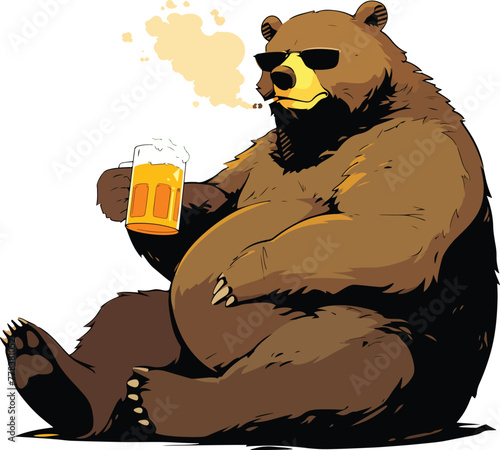 Fat bear drinks beer and smokes-2