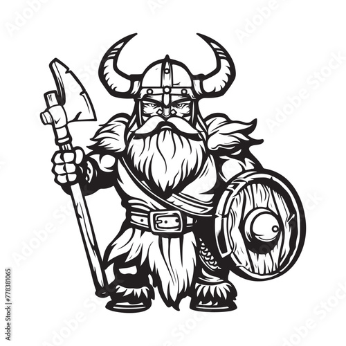 Viking with shield on white background 