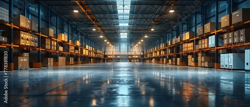 Modern Industrial Warehouse at Rest. Concept Industrial Photography, Warehouse Interiors, Urban Settings, Resting Spaces photo