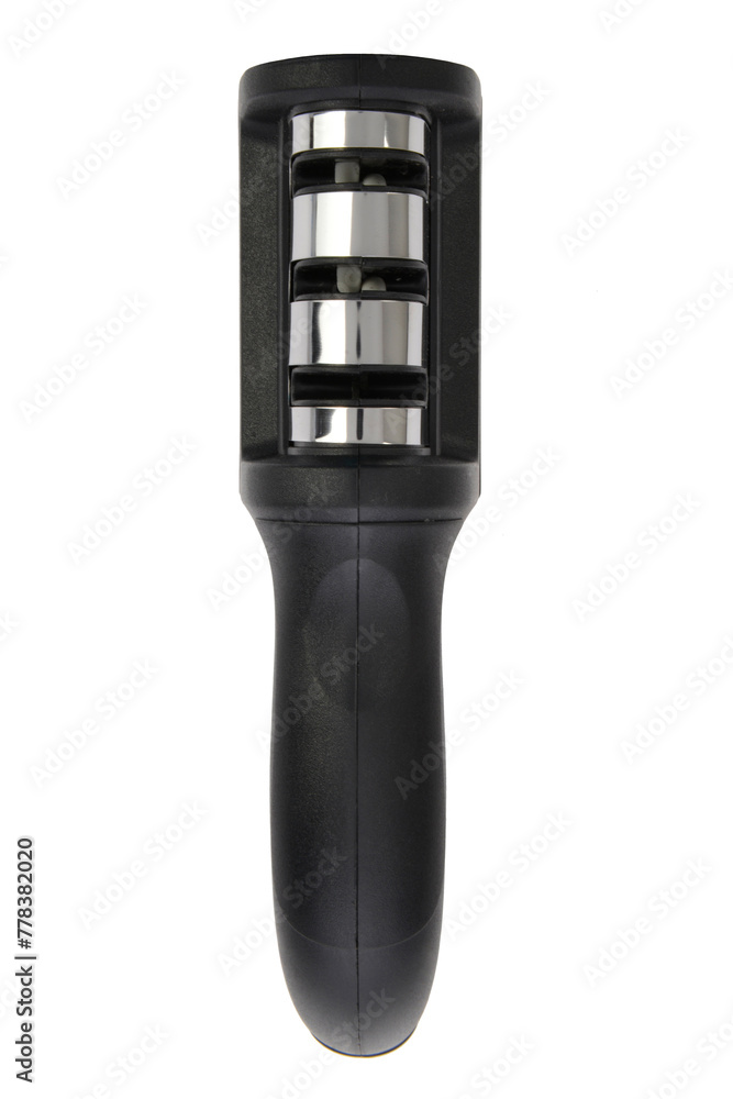 Naklejka premium Three groove knife sharpener isolated on a white background