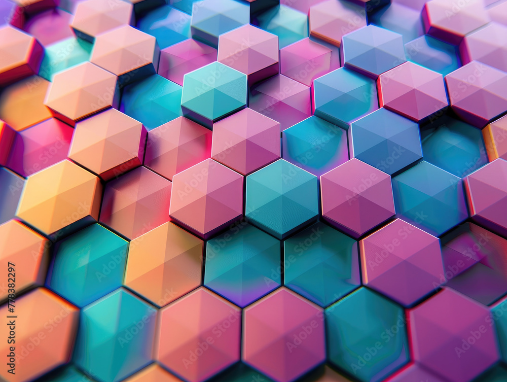 Hexagon futuristic background, 3D render clay style, Abstract geometric shape theme, colorful Hexagon futuristic background, 3D render clay style, Abstract geometric shape theme, colorful