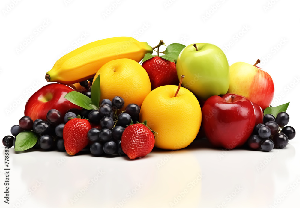 Set of various fruits for healthy food, isolated on white background. AI generated Set of various fruits for healthy food, isolated on white background. AI generated