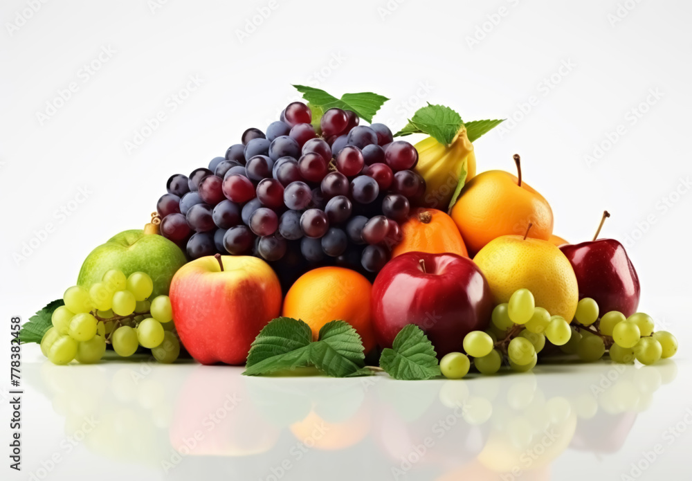 Set of various fruits for healthy food, isolated on white background. AI generated
