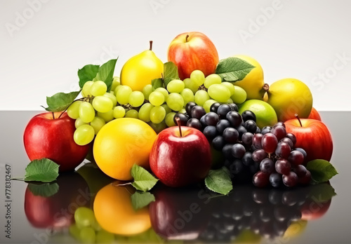 Set of various fruits for healthy food, isolated on white background. AI generated