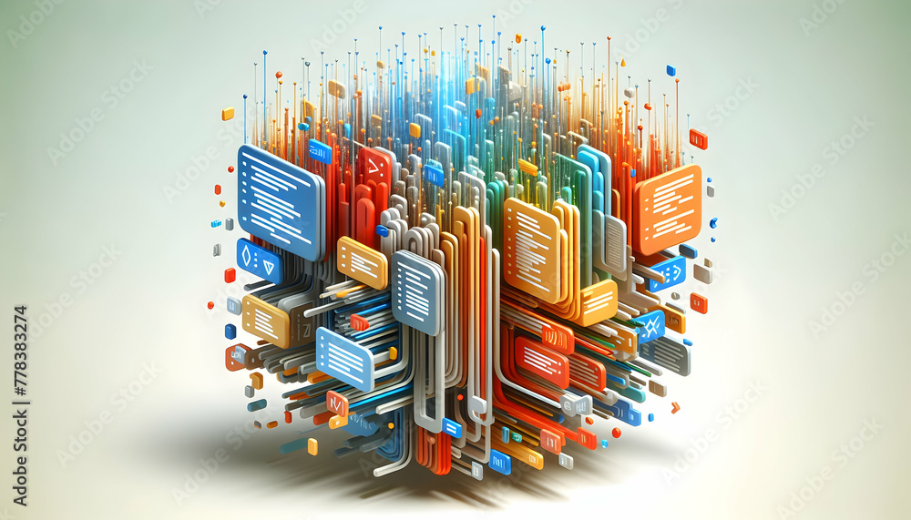 3d flat icon as Code Cascade Cascading lines of code representing the