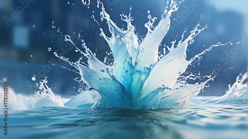 Blue Water Splash: A serene illustration of water splashing gracefully, capturing the essence of nature's purity and fluidity