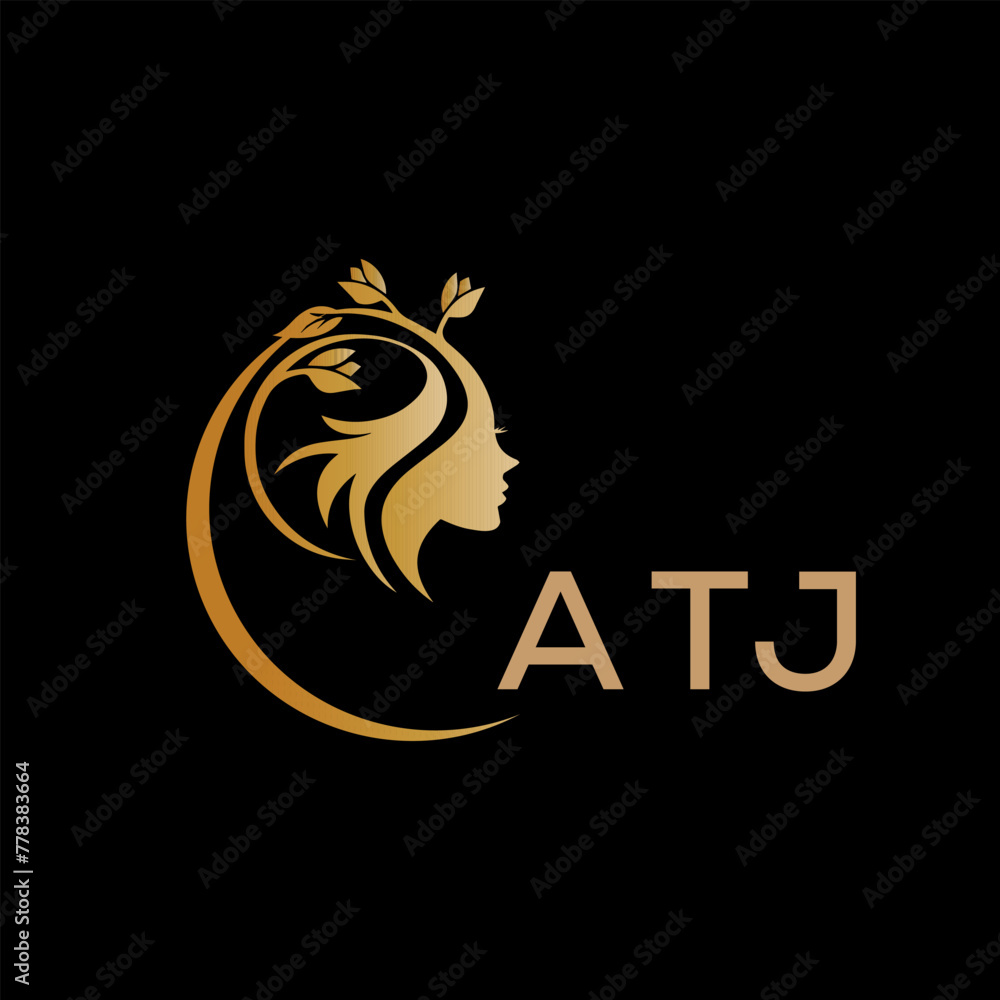 ATJ letter logo. best beauty icon for parlor and saloon yellow image on black background. ATJ Monogram logo design for entrepreneur and business.	
