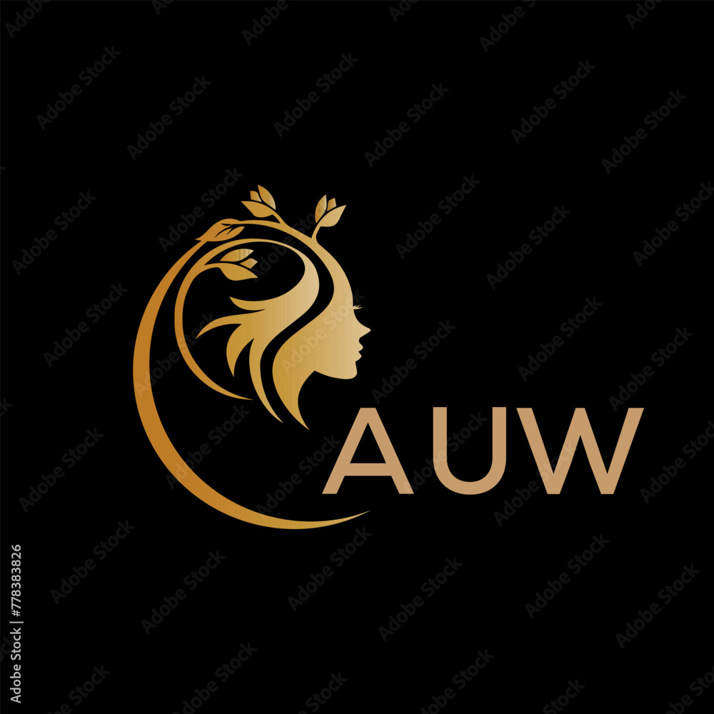 AUW letter logo. best beauty icon for parlor and saloon yellow image on black background. AUW Monogram logo design for entrepreneur and business.	
