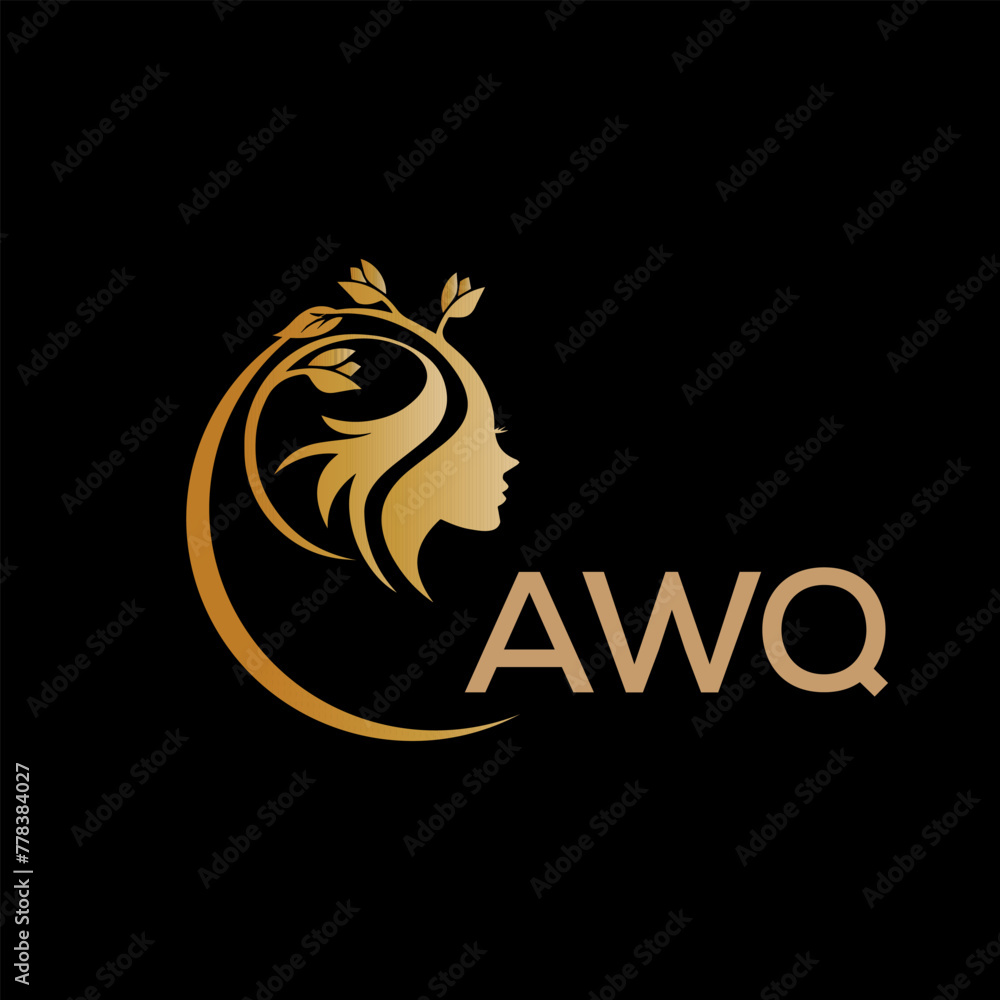 AWQ letter logo. best beauty icon for parlor and saloon yellow image on black background. AWQ Monogram logo design for entrepreneur and business.	
