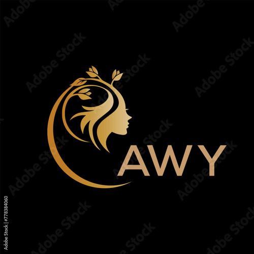 AWY letter logo. best beauty icon for parlor and saloon yellow image on black background. AWY Monogram logo design for entrepreneur and business.	
 photo