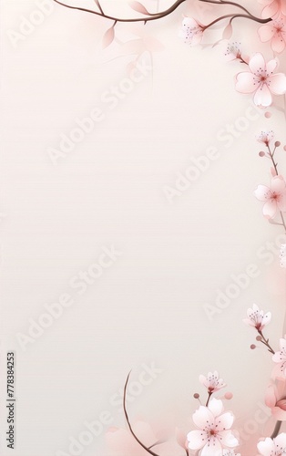 Delicate pink cherry blossoms on a beige background. Digital art.