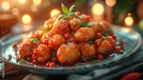 Sweet and Sour Chicken on Decorated Table photo