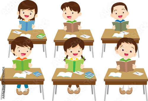 students and teacher in classroom children learning education concept