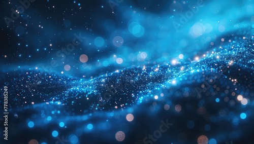 Glowing Blue Particles Background with Bokeh Effect © FU
