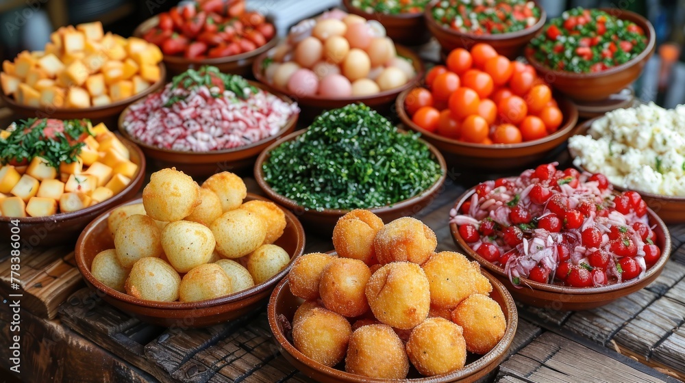 A variety of delicious small savory Brazilian snacks
