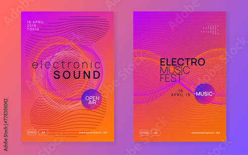 Music Set. Concert Cover. Fest Event. Pink Dance Design. Edm Electro Template. Soundwave Audio Illustration. Blue Dj Magazine. Green Music Set