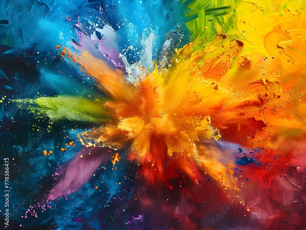 Explosive Burst of Vibrant Colors from Paintbrush Across Canvas