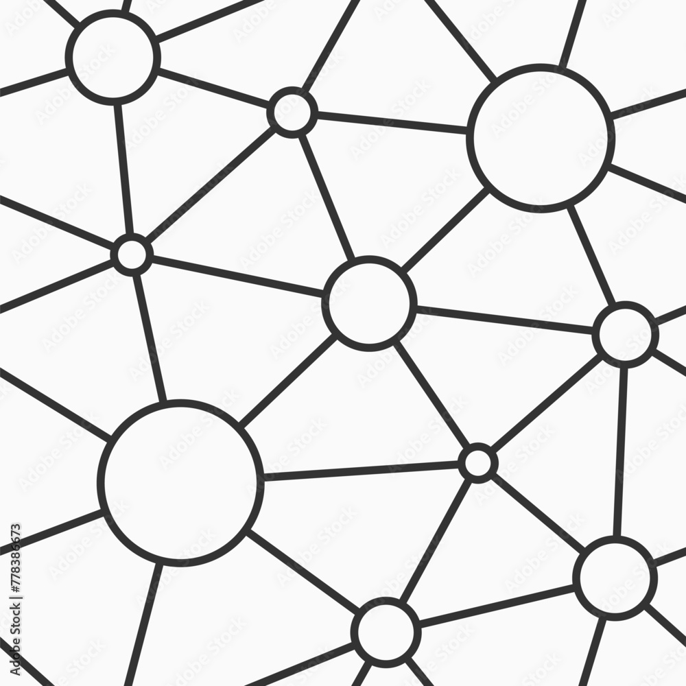 Abstract vector seamless pattern. Lines and circles. Abstract geometric lattice, molecules. Composition of molecular lattice. Abstract grid with circles in nodes. Black and white seamless background. Abstract vector seamless pattern. Lines and circles. Abstract geometric lattice, molecules. Composition of molecular lattice. Abstract grid with circles in nodes. Black and white seamless background.