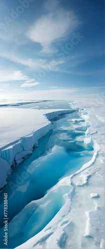 Photo real as Polar Panorama The stark beauty of arctic ice stretching to the horizon. in nature and landscapes theme ,for advertisement and banner ,Full depth of field, high quality ,include copy spa © Gohgah