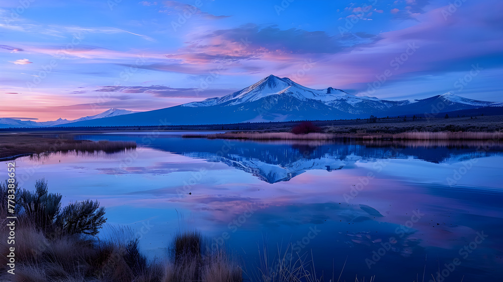 Twilight Tranquility: Reflection of Mountain Range at Dusk