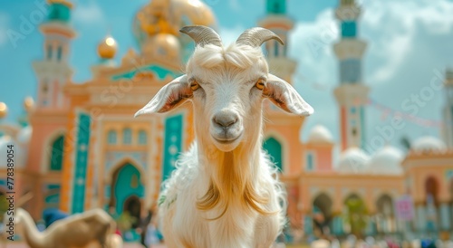 Goat Qurban Eid al adha mubarak festival islamic background Generated with Ai Tools photo